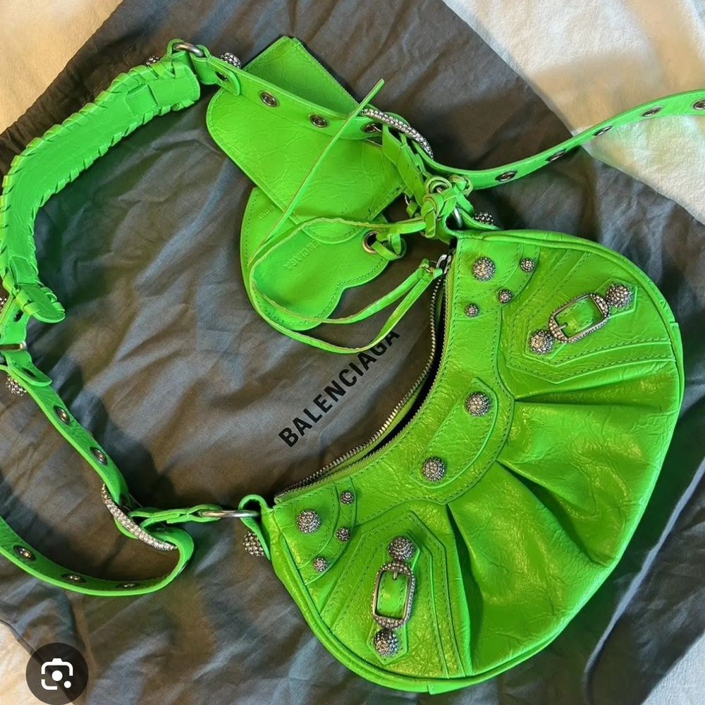 Balenciaga Le Cagole XS Bag Fluo Green lambskin leather + silver-tone ha…